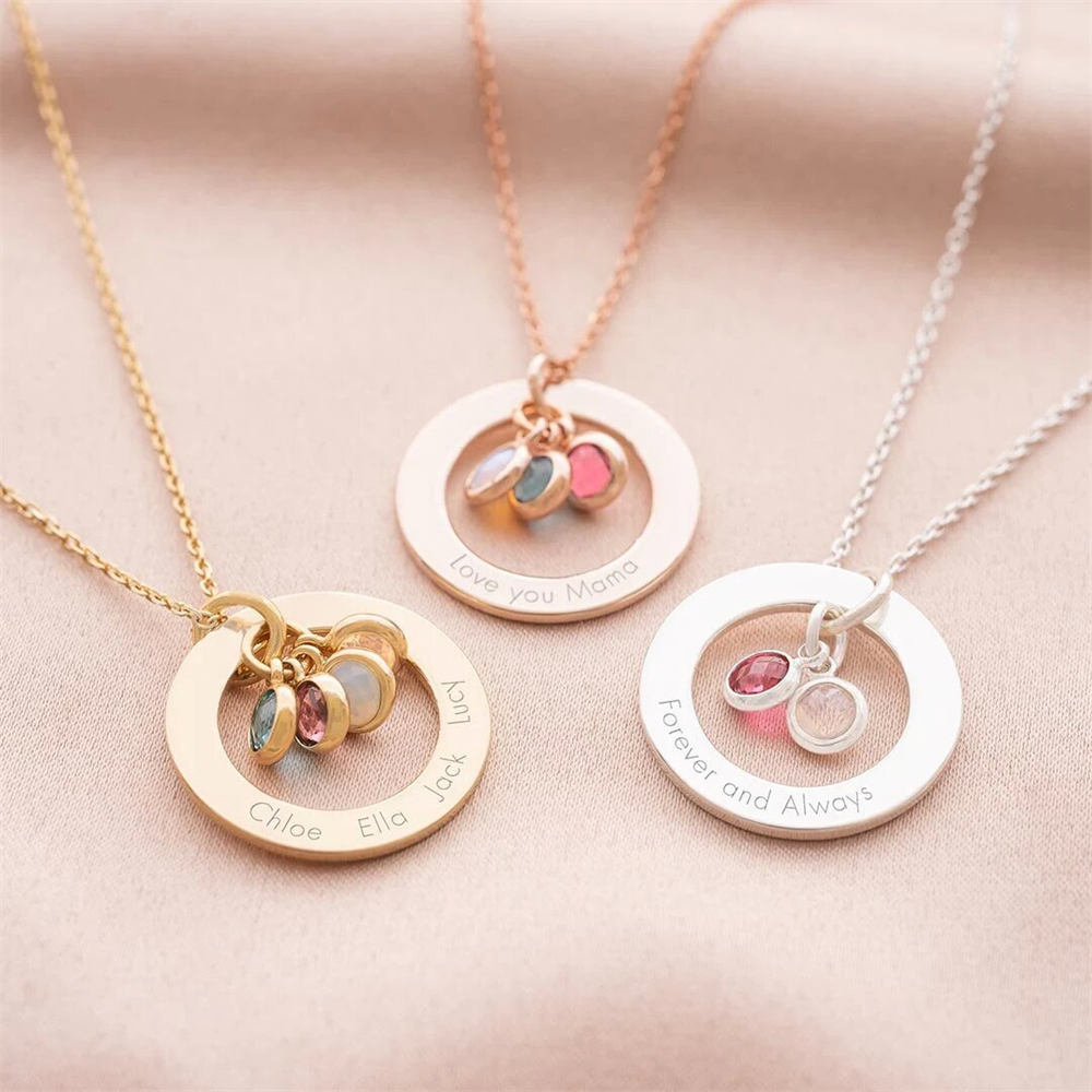 Birth Flower Necklace - Оригинальное ожерелье с камнем-талисманом, индивидуальное семейное