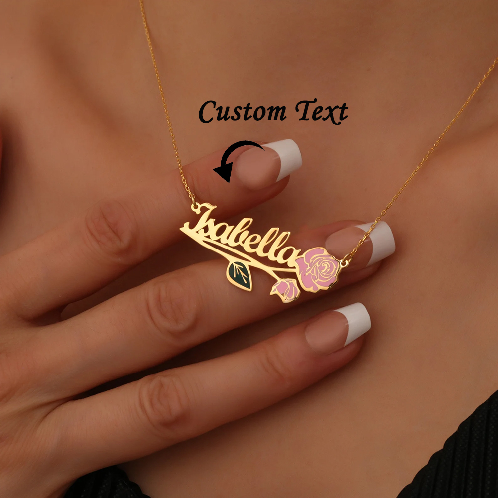 Name Necklace Custom - Персонализированное красочное ожерелье с цветком на