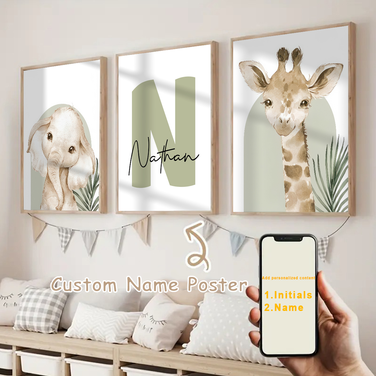 Personalized Name Box - 3 шт./компл., индивидуальное имя, сафари, холст