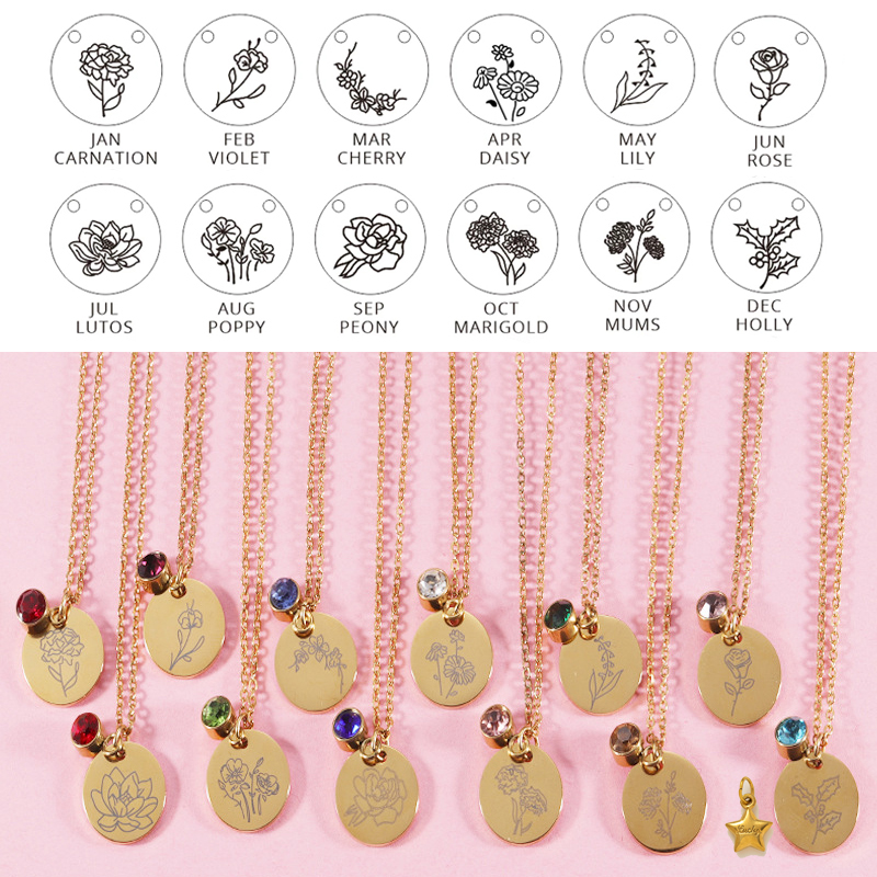 Birth Flower Necklace - Женское ожерелье с подвеской в виде