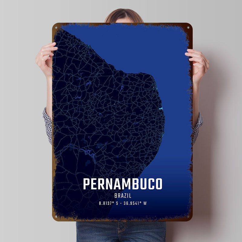 Custom Map Poster - Карта полуночного города Pernambuco, металлический плакат,