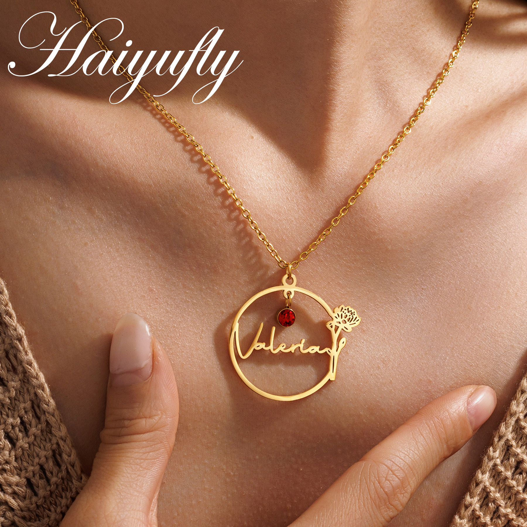 Birth Flower Necklace - Ожерелье Haiyufly с именем на заказ