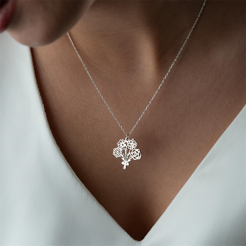 Birth Flower Necklace - Персонализированное ожерелье с букетом цветов на