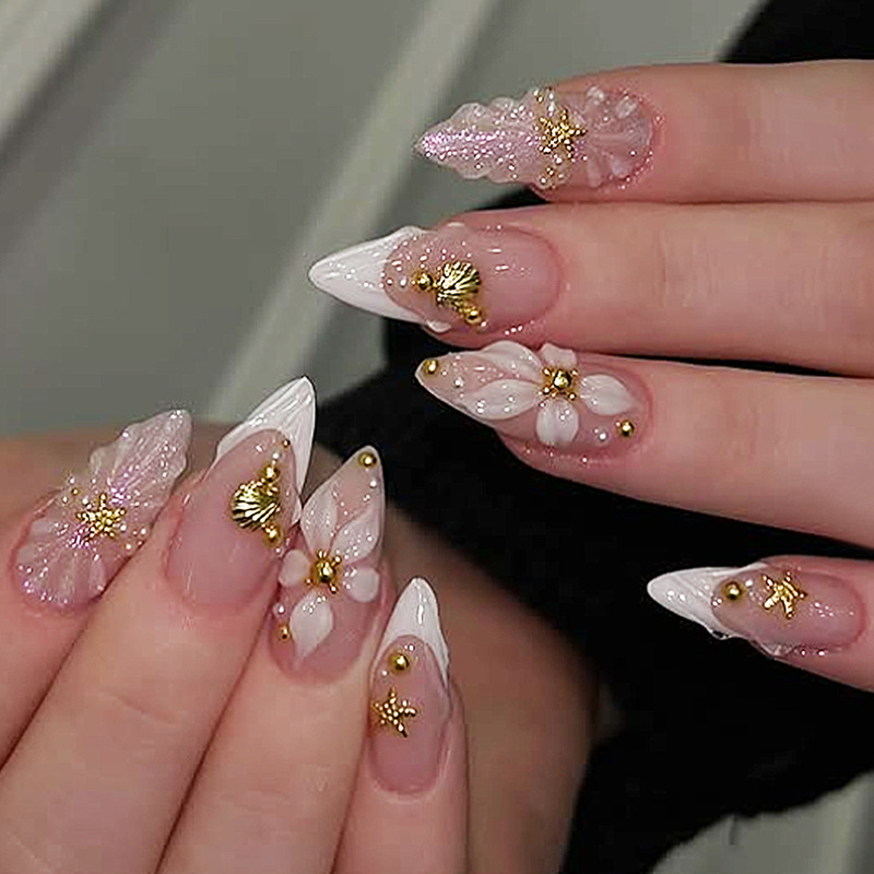 Pressed Flower Art - 24 шт. готовых накладных ногтей в