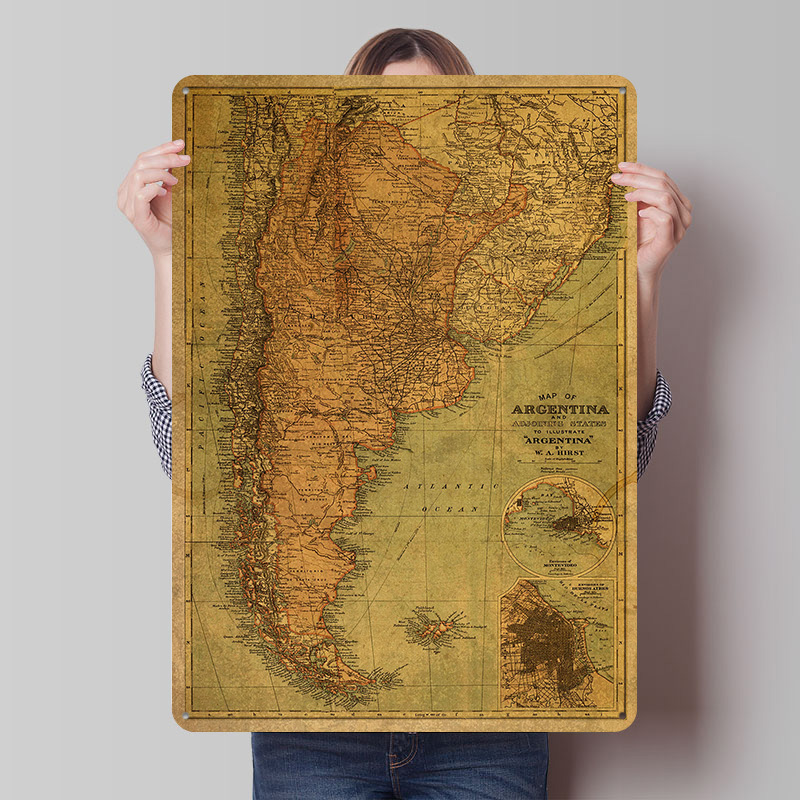 Custom Map Poster - Винтажная карта Аргентины: жестяной постер, индивидуальный