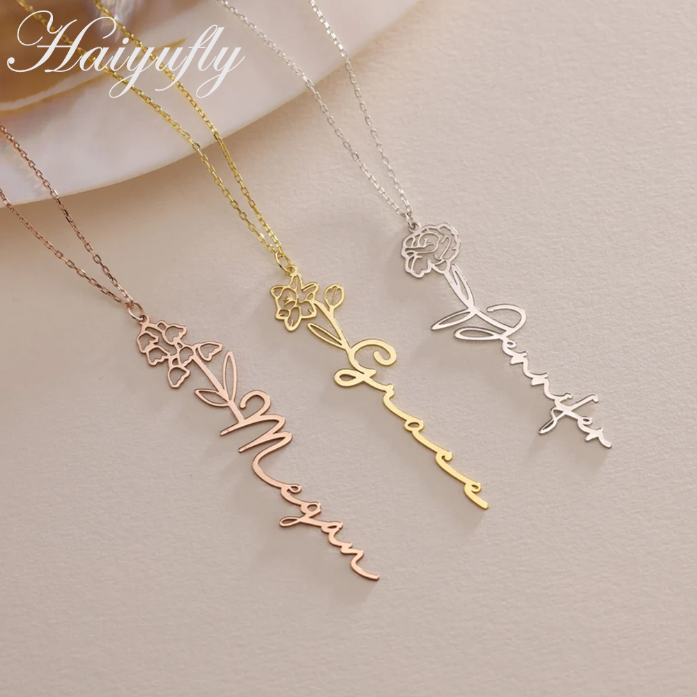 Birth Flower Necklace - Женское Ожерелье Haiyufly с именем под