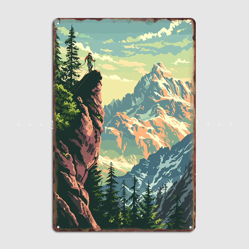 Custom Map Poster - Металлическая табличка с горным пейзажем, постер