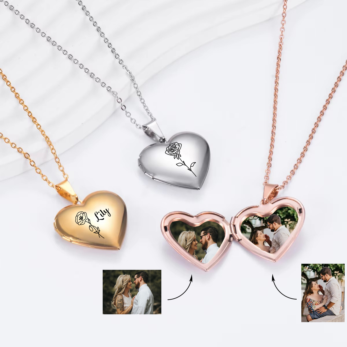Birth Flower Necklace - Персонализированное ожерелье-медальон с сердцем и цветком