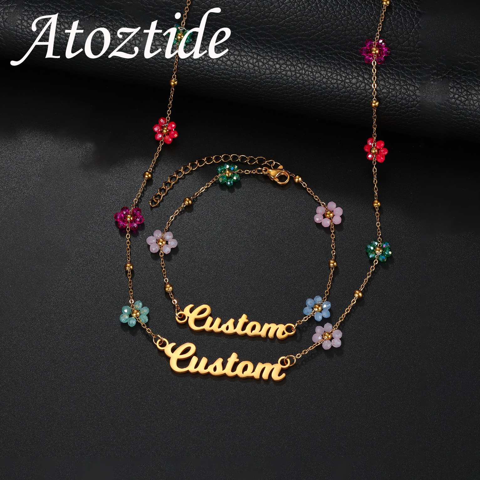 Birth Flower Necklace - Набор украшений Atoztide с индивидуальным именем,