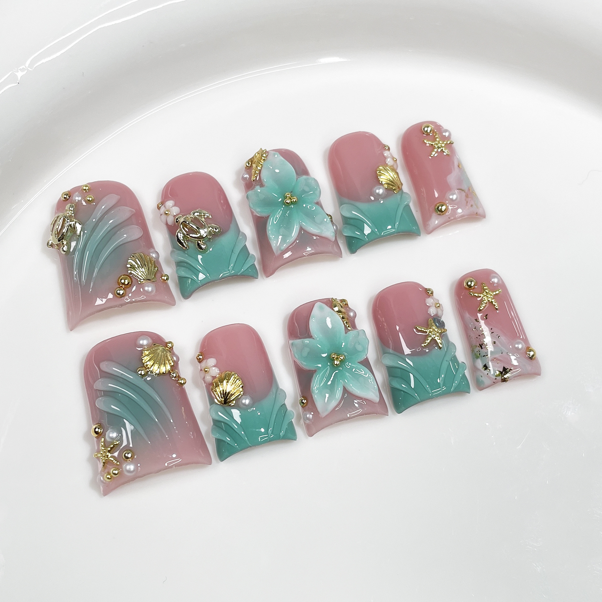 Pressed Flower Art - 10 шт., накладные ногти в океанском