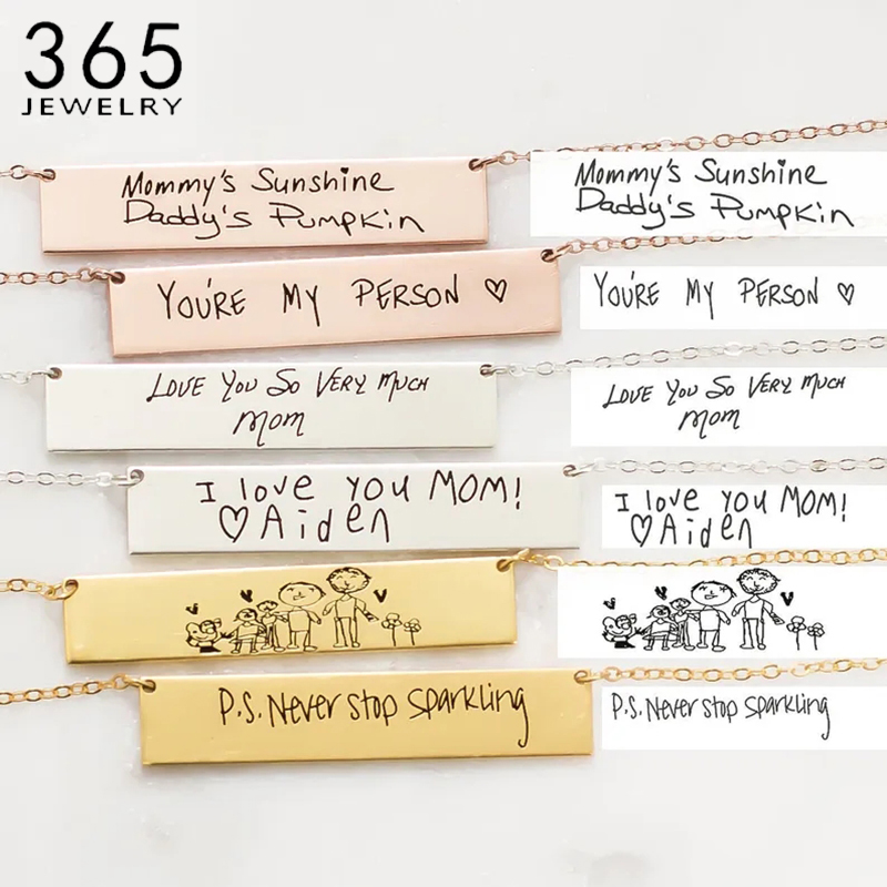 Handwriting Necklace Bar - Ожерелье с подвеской из нержавеющей стали