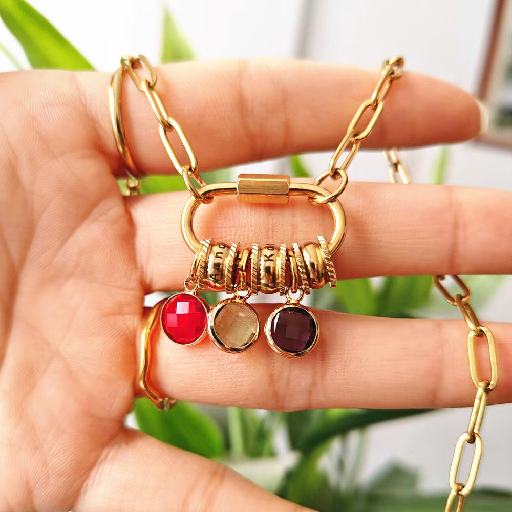 Birth Flower Necklace - Ожерелье с подвеской в виде карабина