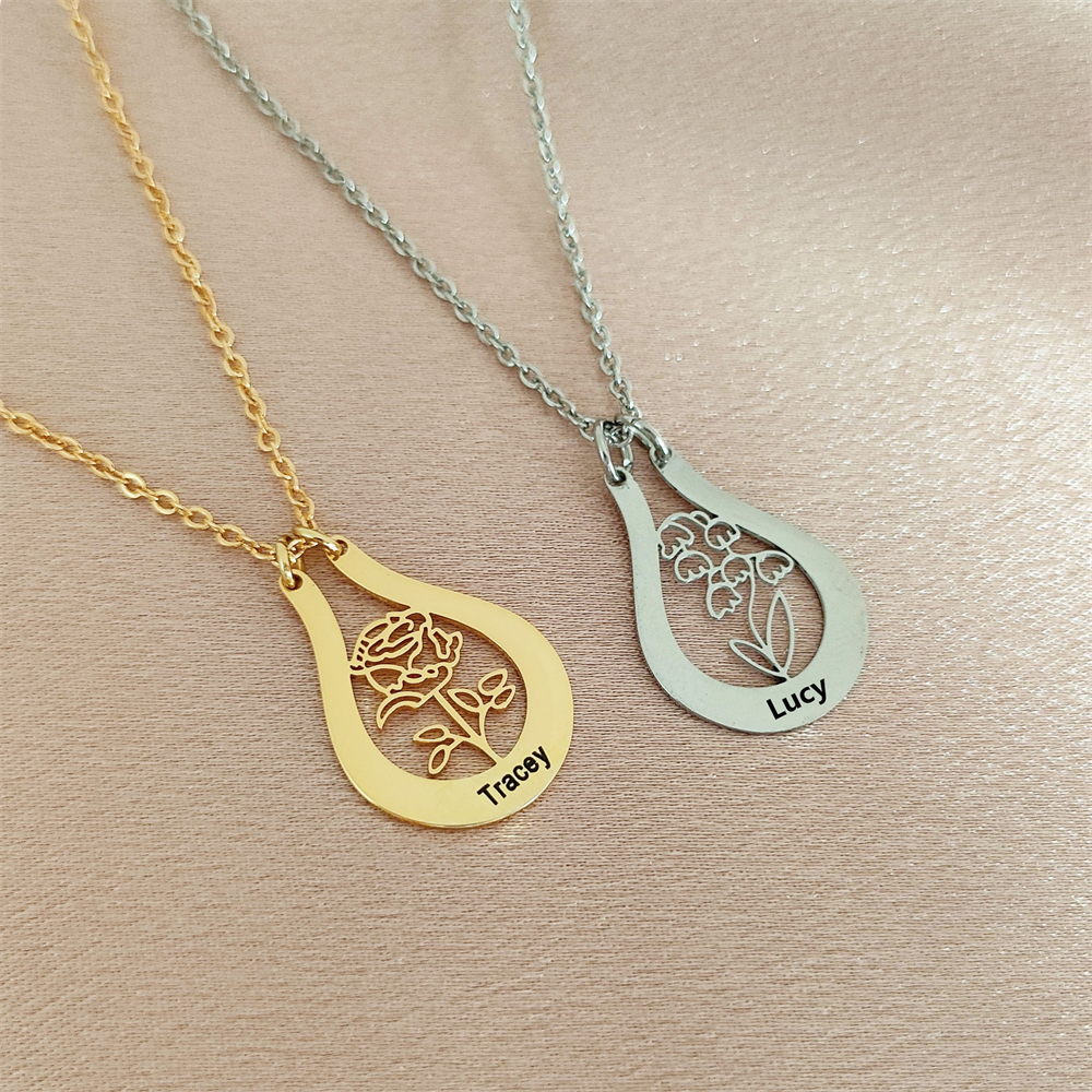 Birth Flower Necklace - Ожерелье с выгравированным именем и цветком