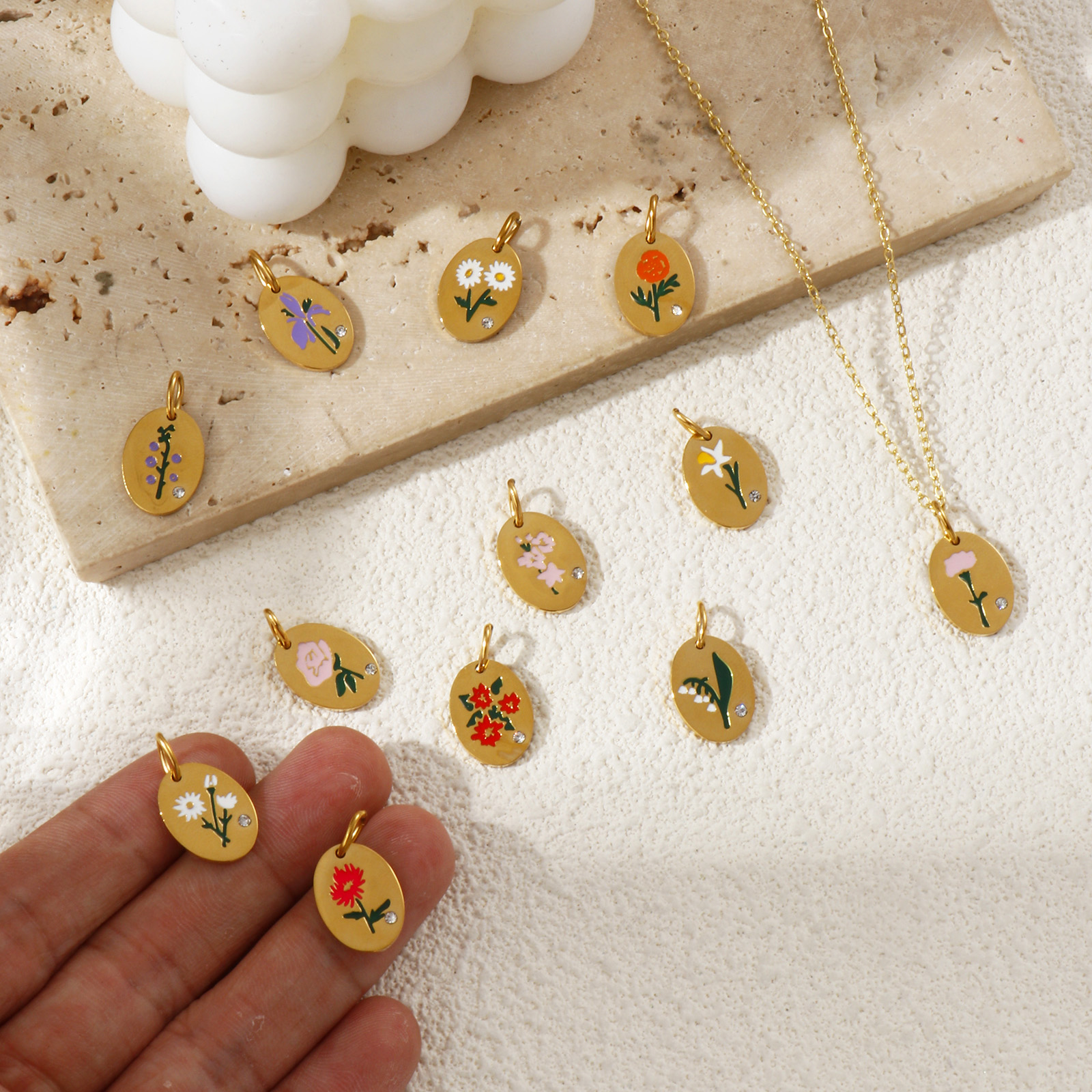 Birth Flower Necklace - 1 шт., подвески из нержавеющей стали