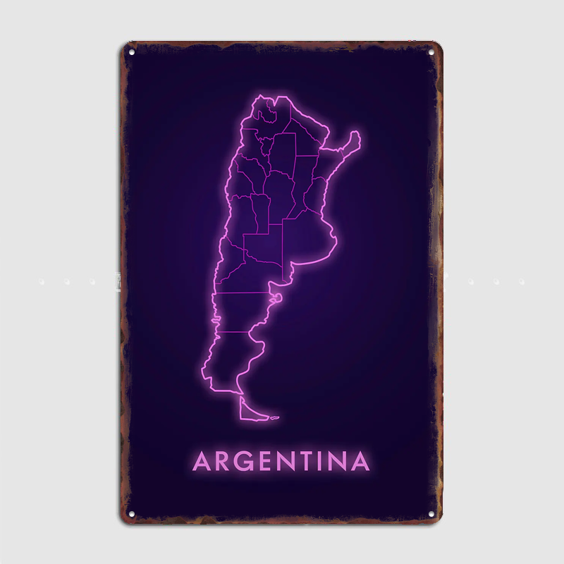 Custom Map Poster - Неоновая металлическая вывеска с картой Аргентины,