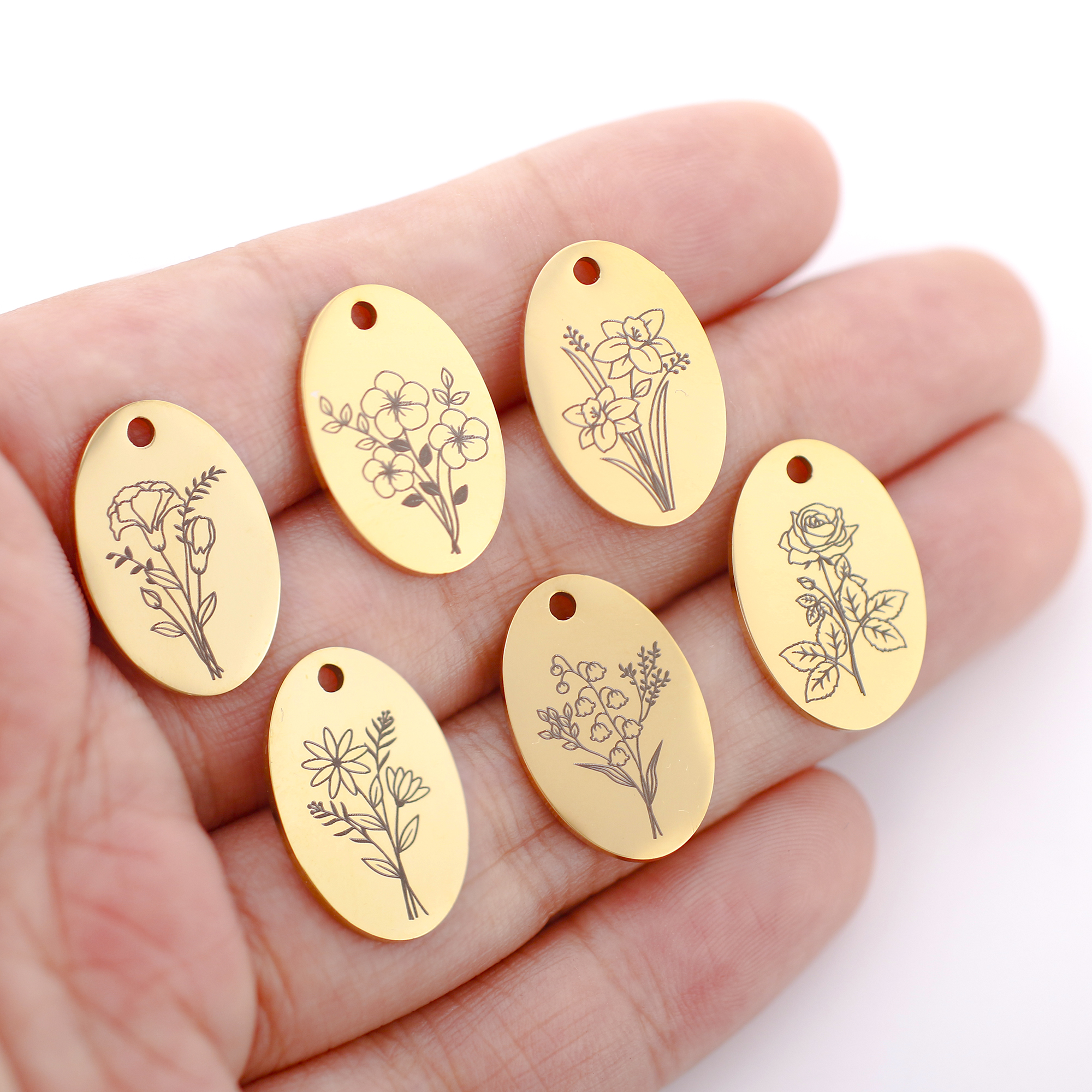5 шт. Овальные Подвески в форм – обзор и цена Birth Flower Necklace