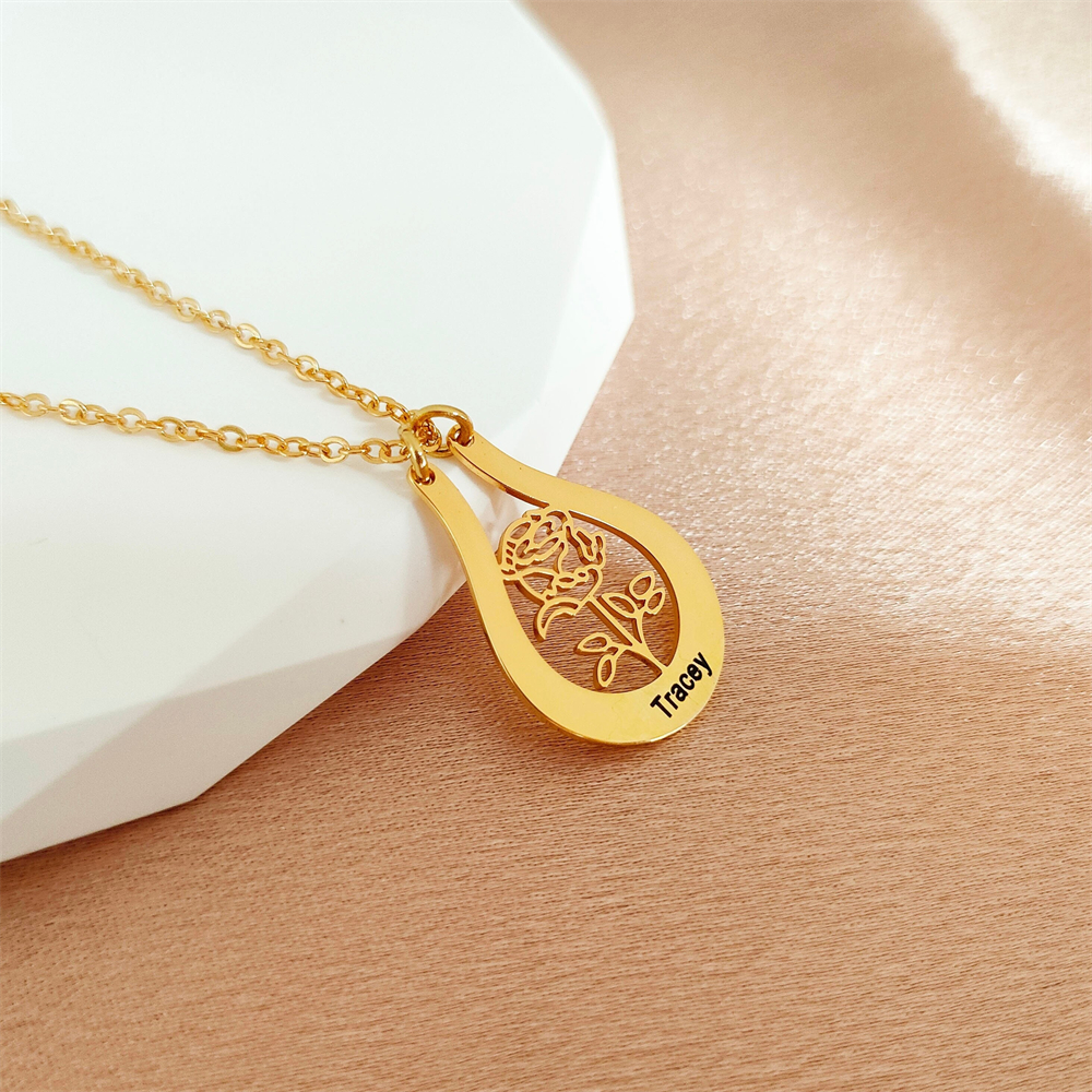 Ожерелье с выгравированным име – обзор и цена Birth Flower Necklace